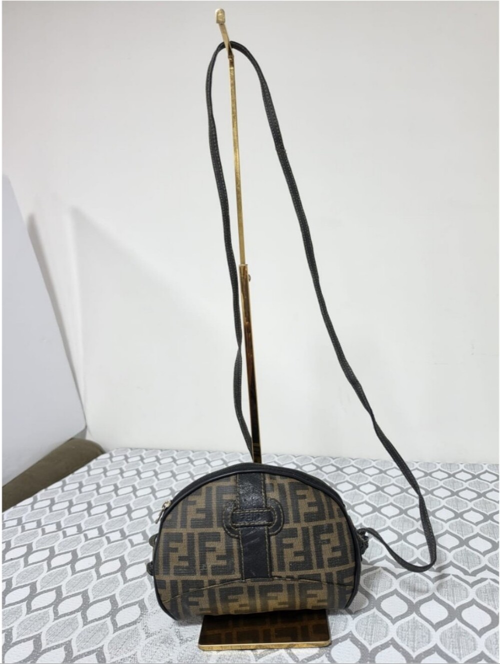 Fendi Brown FF Logo Crossbody Bag with Black Trim